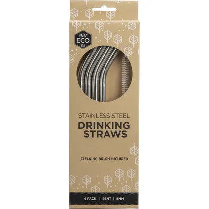 Stainless Steel Drinking Straws Bent - 4 Pack